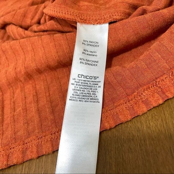 Chico’s Rust Orange Ribbed Dolman Sleeve Stretch Top Size 2 (L/XL) - Picture 6 of 9